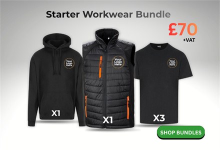 Starter Workwear Bundle deal 1 gilet 1 hoodie 3 t-shirts embroidered with your logo on left chest 