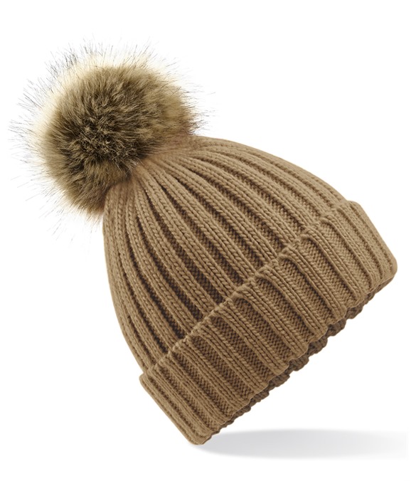 Fur pop pom chunky beanie