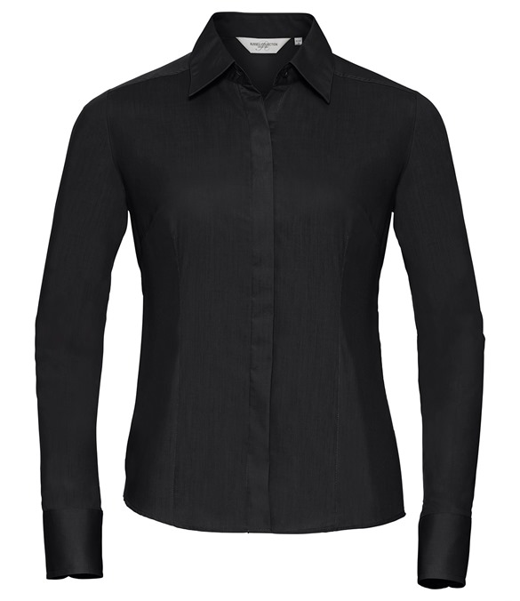 Women&#39;s long sleeve polycotton easycare fitted poplin shirt