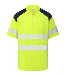 Hi-vis mandarin collar zip neck comfort trim polo (HVJ230)
