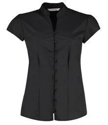 Women's continental blouse mandarin collar cap sleeve (tailored fit)